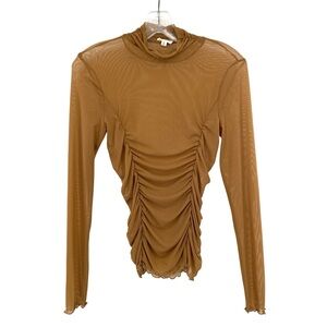 Hem & Thread Brown Sheer Mesh Stretchy Ruched and Ready Top